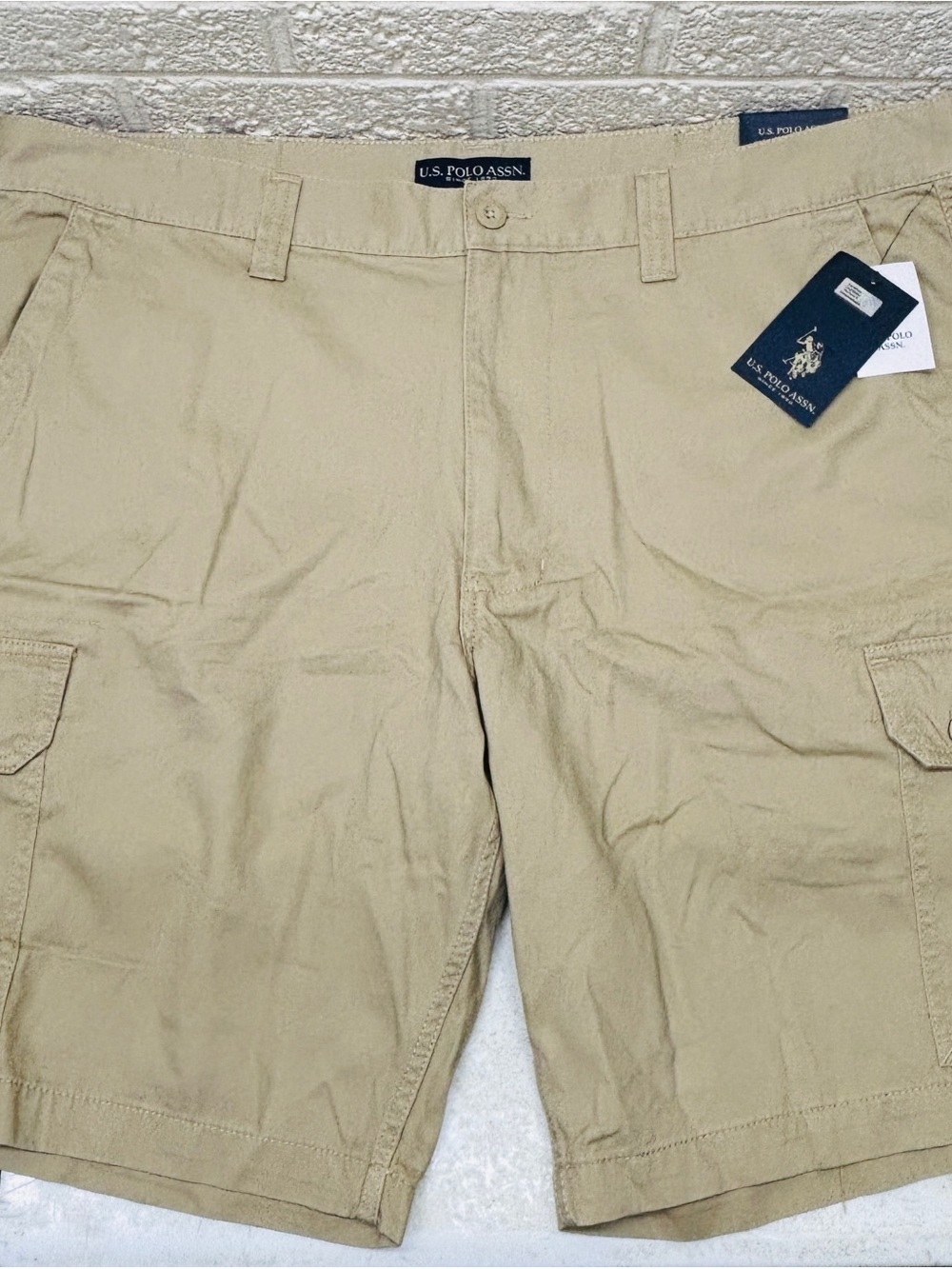 NWT‼ US POLO ASSN Sz 42 Tan Khaki 100% Cotton Cargo Shorts 10"-Inseam • FREE SH‼